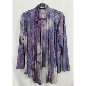 VTG Only Nine Purple Tie‎ Dye Sequin Embroidery Flowy Open Cardigan Size 1X Boho